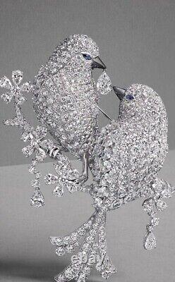 Real Moissanite 2.50Ct Round Cut Women's Love Birds Brooch 14k White Gold Plated