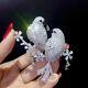 Real Moissanite 3ct Round Cut Women's Double Birds Brooch 14k White Gold Plated