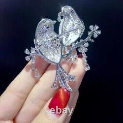 Real Moissanite 3.50Ct Round Cut Humming Bird Brooch Pin 14K White Gold Plated