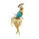 Retro Diamond Turquoise Ruby 14k Yellow Gold Vintage Crowned Bird Pin Brooch