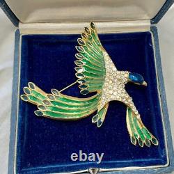 Retro Phoenix Bird Brooch Pin Enamel Rhinestone Signed 3 Inches