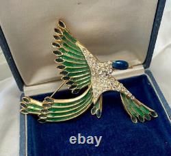 Retro Phoenix Bird Brooch Pin Enamel Rhinestone Signed 3 Inches