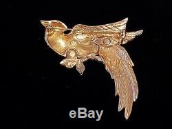 SWAROVSKI Retired Vintage Crystal Parrot Bird Brooch Pin Gold Tone