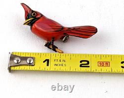 Scarce Vintage Takahashi Large Cardinal Carved Wood Hand Painted Brooch Pin