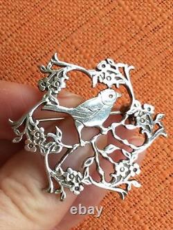 Scottish Silver Brooch By Malcolm Gray, Bird & Flowers, MG & Edinburgh Hall Mark