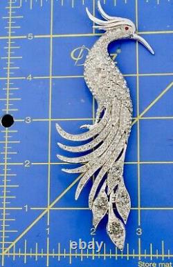 Showstopper! Vintage 6 Pave Rhinestone Rhodium Phoenix Bird Figural Brooch Pin