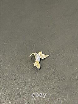 Signed 14K Vintage HUMMINGBIRD BROOCH Pin Bird Diamond Yellow Gold Jewelry EUC