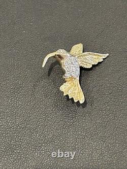 Signed 14K Vintage HUMMINGBIRD BROOCH Pin Bird Diamond Yellow Gold Jewelry EUC