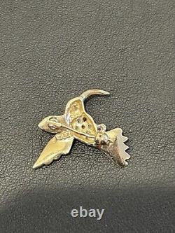 Signed 14K Vintage HUMMINGBIRD BROOCH Pin Bird Diamond Yellow Gold Jewelry EUC