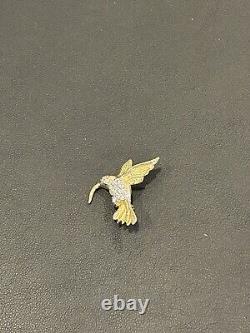 Signed 14K Vintage HUMMINGBIRD BROOCH Pin Bird Diamond Yellow Gold Jewelry EUC