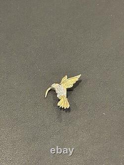 Signed 14K Vintage HUMMINGBIRD BROOCH Pin Bird Diamond Yellow Gold Jewelry EUC