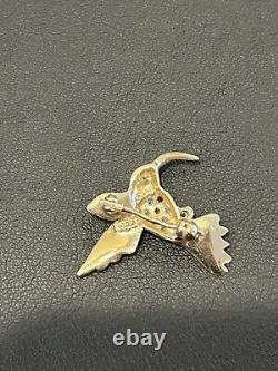 Signed 14K Vintage HUMMINGBIRD BROOCH Pin Bird Diamond Yellow Gold Jewelry EUC