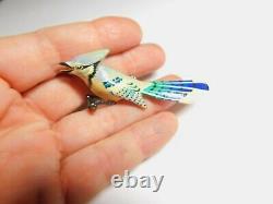 Signed Beautiful Hand Painted Large 3 Inch Wooden Bird Japan Brooch Vintage