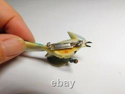 Signed Beautiful Hand Painted Large 3 Inch Wooden Bird Japan Brooch Vintage