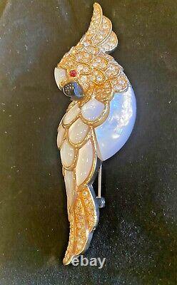 Signed Vintage Judith Leiber Jeweled Mother Of Pearl Cockatoo Brooch