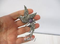 Signed Vintage Sterling Marcasite Phoenix Bird Of Paradise Large 4 Brooch