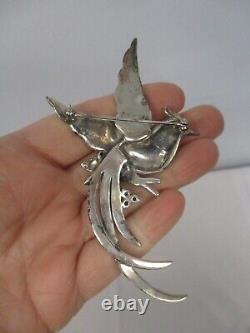 Signed Vintage Sterling Marcasite Phoenix Bird Of Paradise Large 4 Brooch