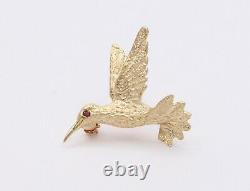 Small Vintage 14K Gold Hummingbird Pin, Bird Brooch