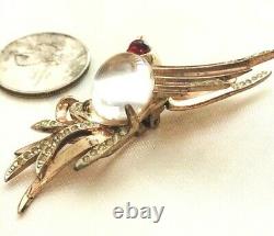 Sterling Silver Figural Jelly Belly Flying Bird Fur Pin or Brooch Rhinestones