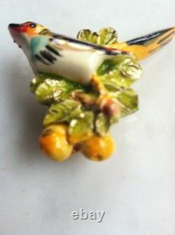 Stunning Rare Hand Painted Lucky Bird Pin Brooch Vtg Costume Jewelry Germany