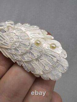 Stunning Vintage Carved Mother of Pearl Peacock Brooch Pin