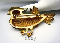 Stunning Vintage Chinese Export Enamel Bird Brooch Large Colorful Marked Silver