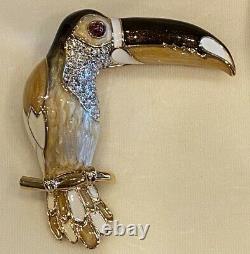 Stunning Vintage Judith Leiber Toucan Enamel Bird Pin Brooch