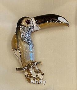 Stunning Vintage Judith Leiber Toucan Enamel Bird Pin Brooch