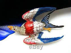 Stunning c1940 Large Vintage Enamel Rhinestone Bird Patriotic Eagle Brooch