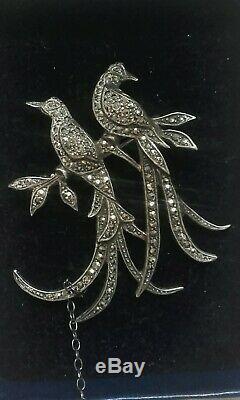 Stunning vintage LEGA brooch Birds of Paradise marcasite silver Australia