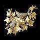 Superb Vintage 18k Yellow Gold Pave Diamond Birds In Nest Pin Back Brooch