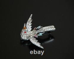 Swallow Bird Brooch Pin Vtg 40s 50s Art Deco Era Pave Crystal Rhinestone
