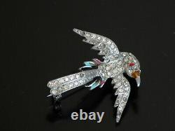 Swallow Bird Brooch Pin Vtg 40s 50s Art Deco Era Pave Crystal Rhinestone