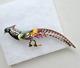 Takahashi Brooch Pin Vintage Male Pheasant Hand Carved Painted Euc Gg18