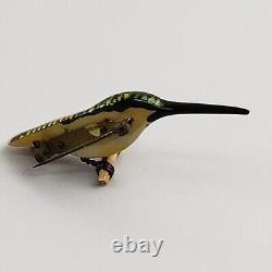 Takahashi Hummingbird Bird Hand Painted Wood Pin Brooch Exquisite Vintage