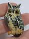 Takahashi Owl Hand Painted Carved Wood Bird Brooch Pin