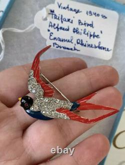 Trifari brooch Bird Vintage Antique 1940s Multi Enamel Alfred Philippe Signed