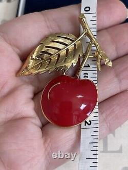 Trifari brooch cherry red enamel vintage 1950s-1960s signet so beautiful