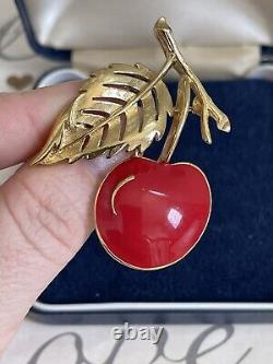 Trifari brooch cherry red enamel vintage 1950s-1960s signet so beautiful