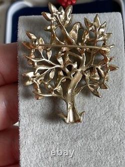 Trifari brooch tree of Life w bird golden pear vintage 1950s A. Philippe signet