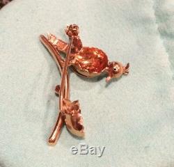 Unique Vintage 14K Yellow Gold Ruby Exotic Bird Nest Brooch Pin Beautiful