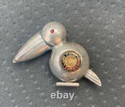 Unusual Toucan Parrot Bird LAKE FOREST COLLEGE Sterling Silver Pin Brooch VTG