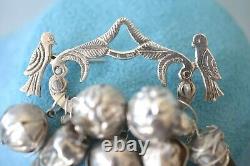 Unusual Vintage 900 Silver Birds Fruit Hand Carved Figa Mano Charm Brooch Pin