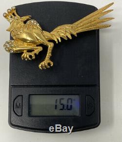 Unusual Vintage Gilt Sterling Silver Pin Brooch Bird Hen Crow Rhinestones