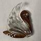 Vintage 1950's Large Swan Bird Riveted Carved Wood Lucite Pin Brooch