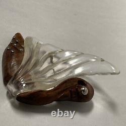 VINTAGE 1950's LARGE SWAN BIRD RIVETED CARVED WOOD LUCITE PIN BROOCH