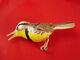 Vintage Wood Hand Painted Carved Takahashi Kt Signed Bird Brooch Jewelry Pin