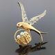Vtg 15k Gold Palladium Diamond Ruby Bird Pearl Egg Nest Brooch Pin