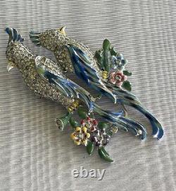 VTG 1940s CORO DUETTE ENAMEL CALLIOPSIS BIRDS PIN BROOCH