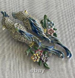 VTG 1940s CORO DUETTE ENAMEL CALLIOPSIS BIRDS PIN BROOCH